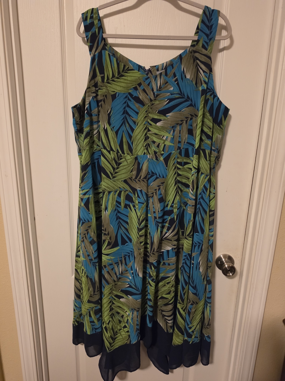 Catherines Blue & Green Tropical Leaf Midi Dress